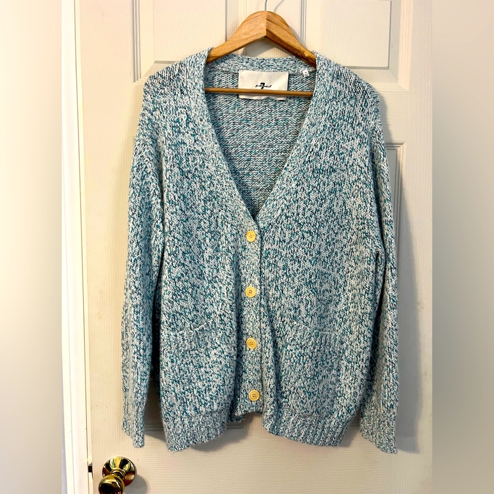 7 For Man Kind Blue Speckled Cardigan Sweater XS